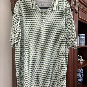 Ariat White Polo with Green Micro-Pattern